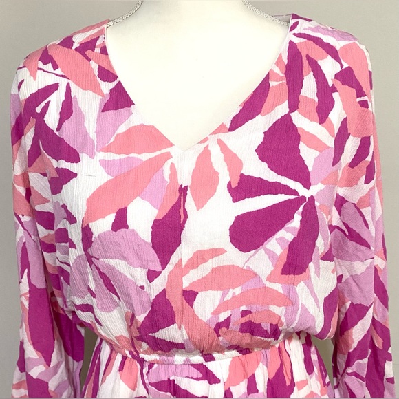 Emily Wonder Womens S Pink Floral V-Neck Dress Boho Preppy Classic Coastal - Picture 7 of 16